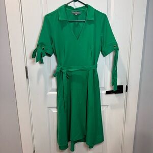 Sharagano Vibrant Green Midi Dress with Tie Sleeves size 6
